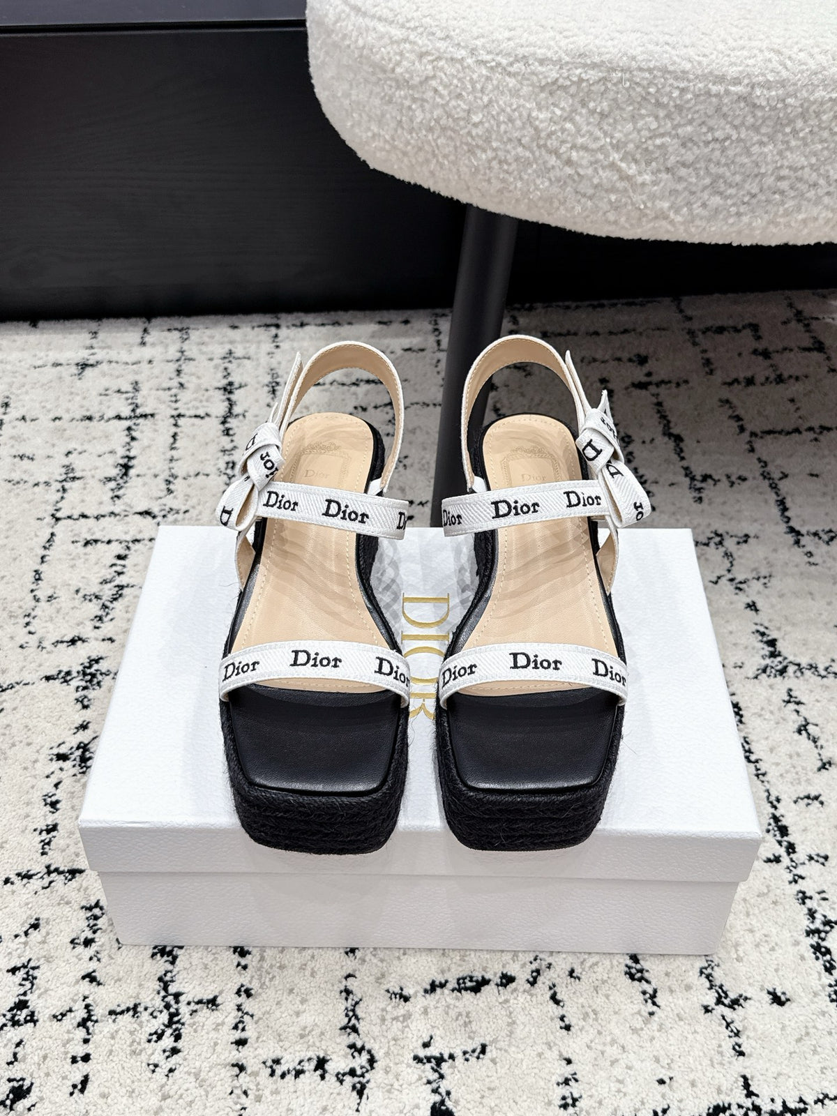 DIOR Spring/Summer 2026 Newest Letter Ribbon Straw Wedge Sandals