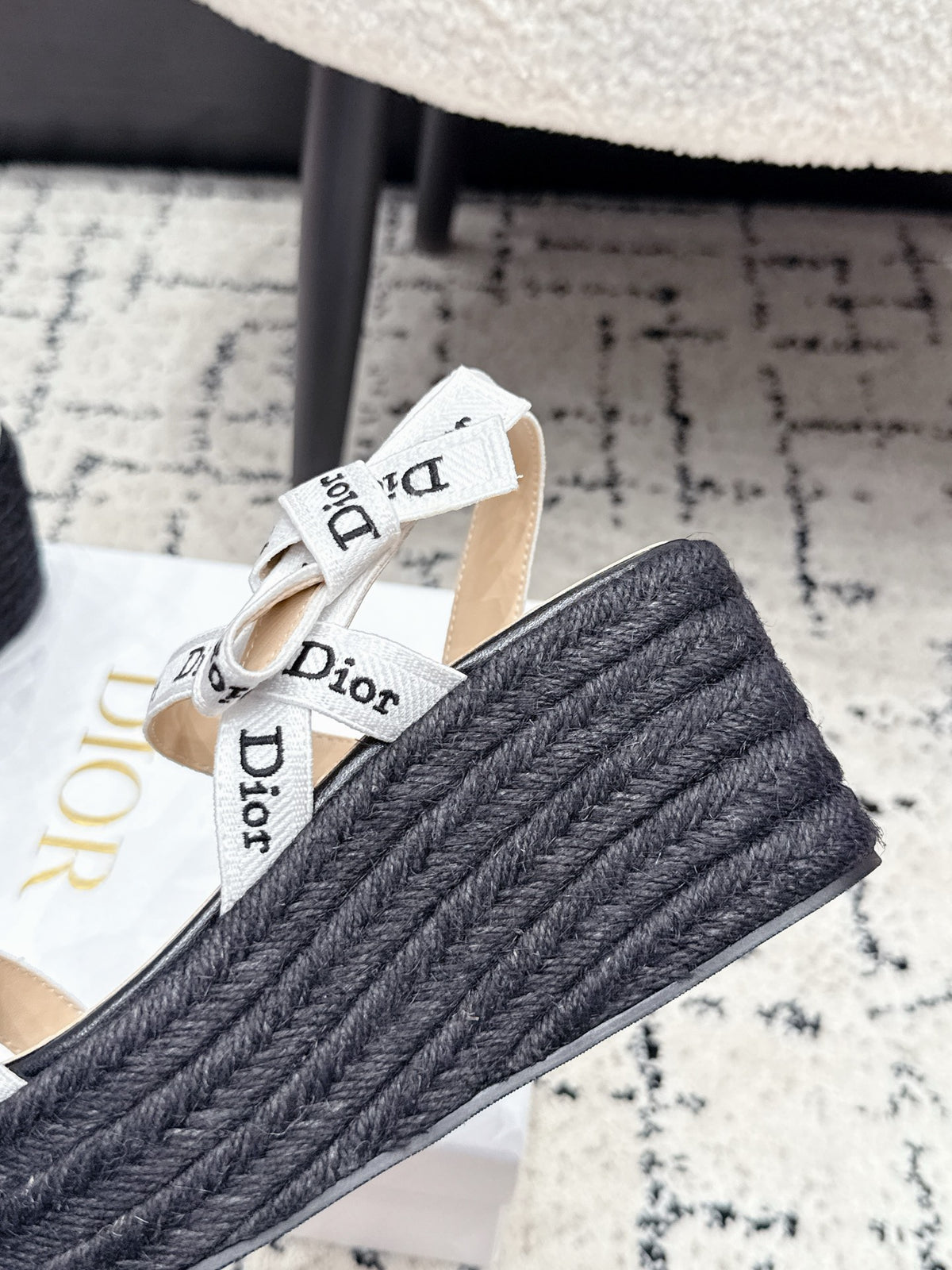 DIOR Spring/Summer 2026 Newest Letter Ribbon Straw Wedge Sandals