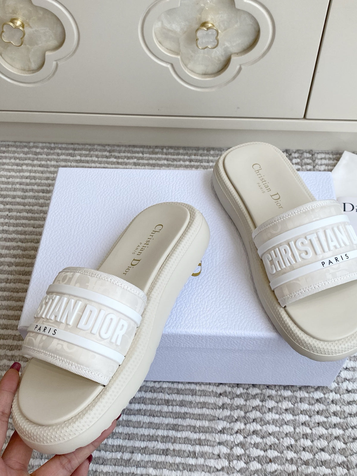 Dior New Arrival Dioriviera Dway Cotton Embroidered Platform Sandals