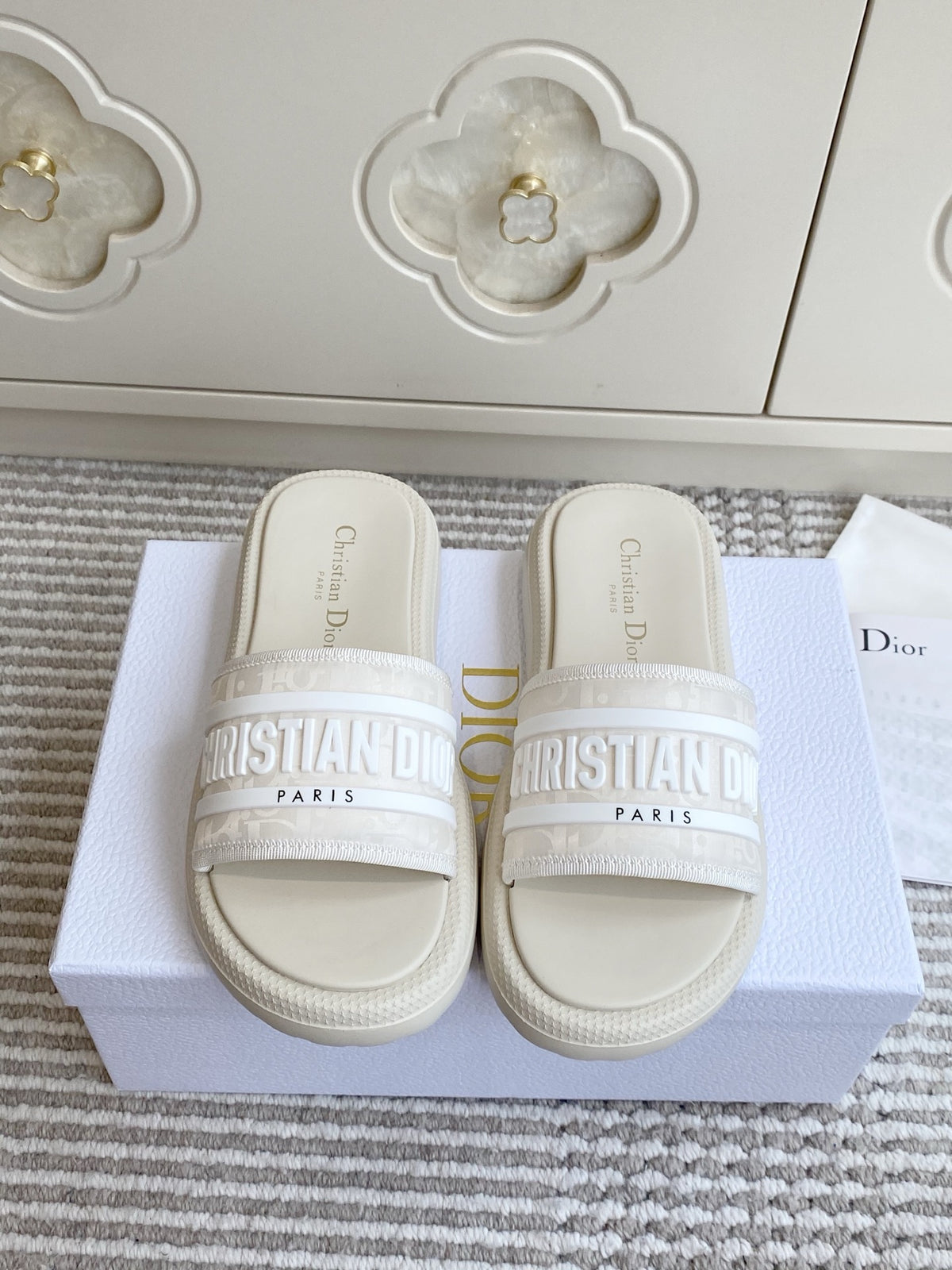 Dior New Arrival Dioriviera Dway Cotton Embroidered Platform Sandals