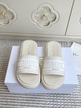 Dior New Arrival Dioriviera Dway Cotton Embroidered Platform Sandals