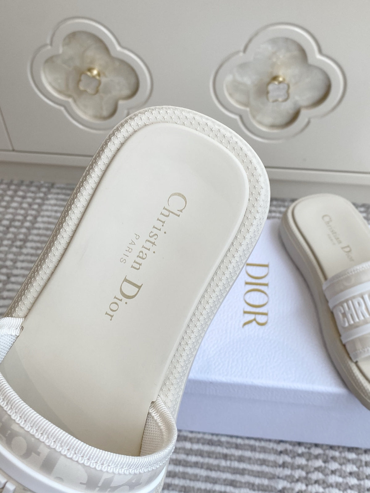 Dior New Arrival Dioriviera Dway Cotton Embroidered Platform Sandals
