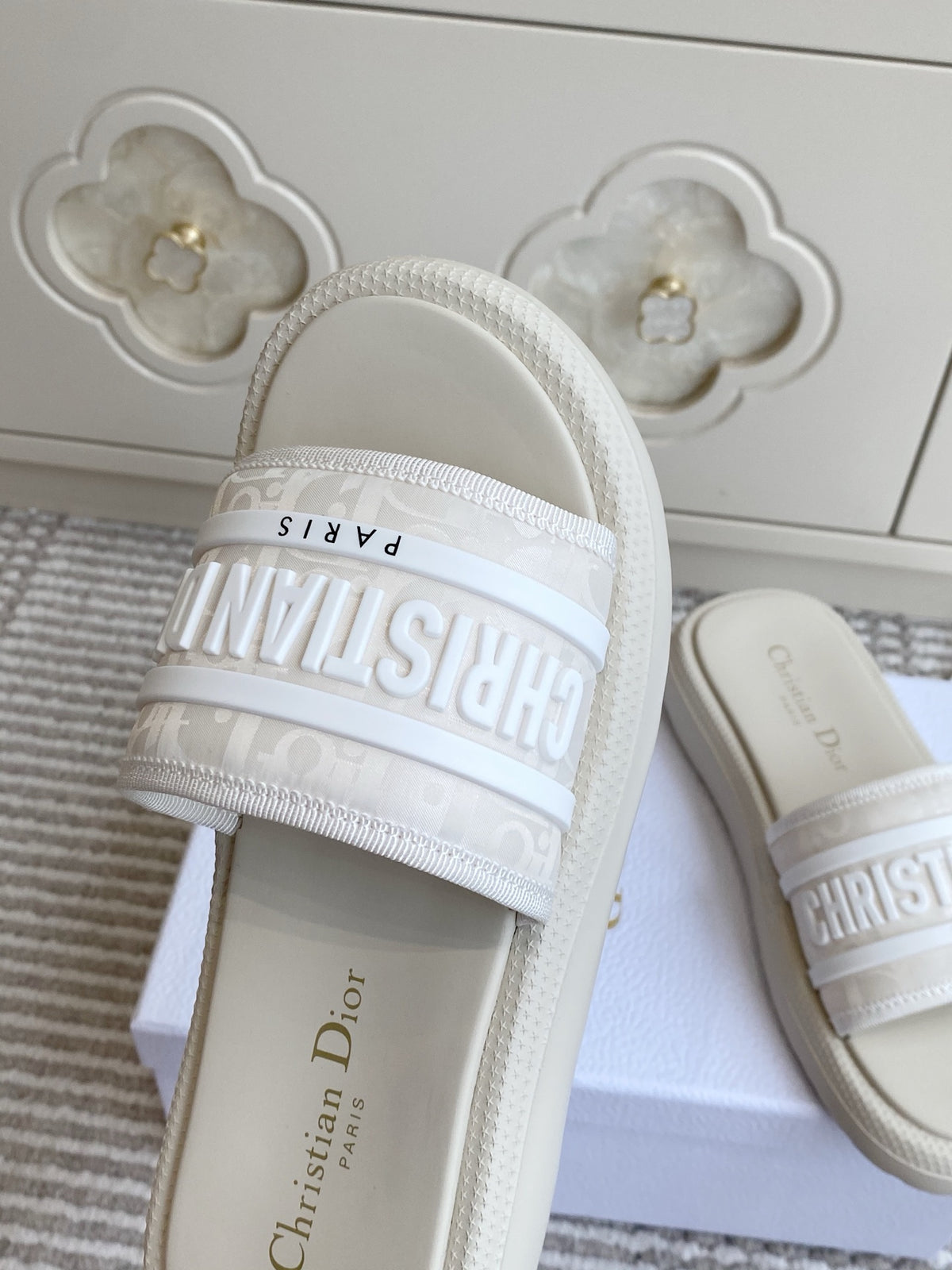 Dior New Arrival Dioriviera Dway Cotton Embroidered Platform Sandals