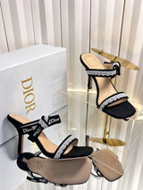 High-quality J'ADIOR strappy sandals, Dior 2026 Spring/Summer latest color Macrame, jacquard embroidered logo high-heeled color-blocked women's shoes