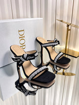 High-quality J'ADIOR strappy sandals, Dior 2026 Spring/Summer latest color Macrame, jacquard embroidered logo high-heeled color-blocked women's shoes