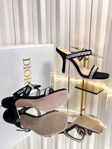 High-quality J'ADIOR strappy sandals, Dior 2026 Spring/Summer latest color Macrame, jacquard embroidered logo high-heeled color-blocked women's shoes
