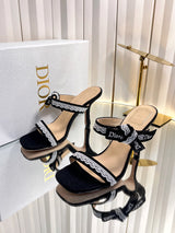 High-quality J'ADIOR strappy sandals, Dior 2026 Spring/Summer latest color Macrame, jacquard embroidered logo high-heeled color-blocked women's shoes