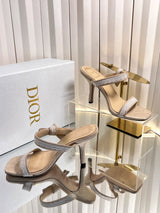 High-quality J'ADIOR strappy sandals, Dior 2026 Spring/Summer latest color Macrame, jacquard embroidered logo high-heeled color-blocked women's shoes