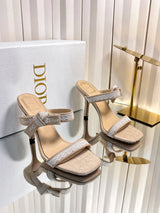 High-quality J'ADIOR strappy sandals, Dior 2026 Spring/Summer latest color Macrame, jacquard embroidered logo high-heeled color-blocked women's shoes
