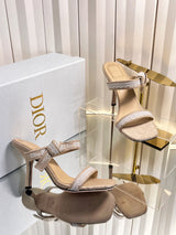 High-quality J'ADIOR strappy sandals, Dior 2026 Spring/Summer latest color Macrame, jacquard embroidered logo high-heeled color-blocked women's shoes