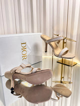High-quality J'ADIOR strappy sandals, Dior 2026 Spring/Summer latest color Macrame, jacquard embroidered logo high-heeled color-blocked women's shoes