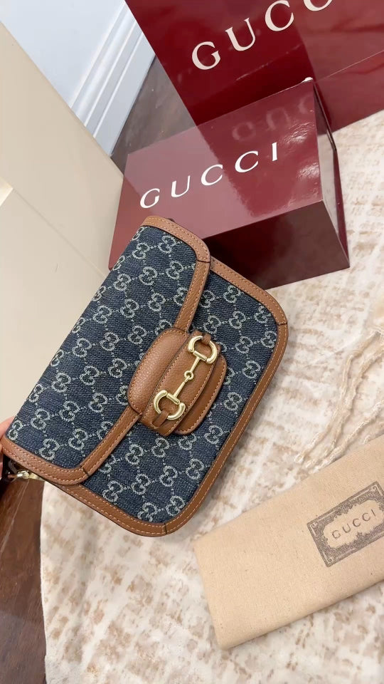 Gucci original leather 1955 denim saddle bag